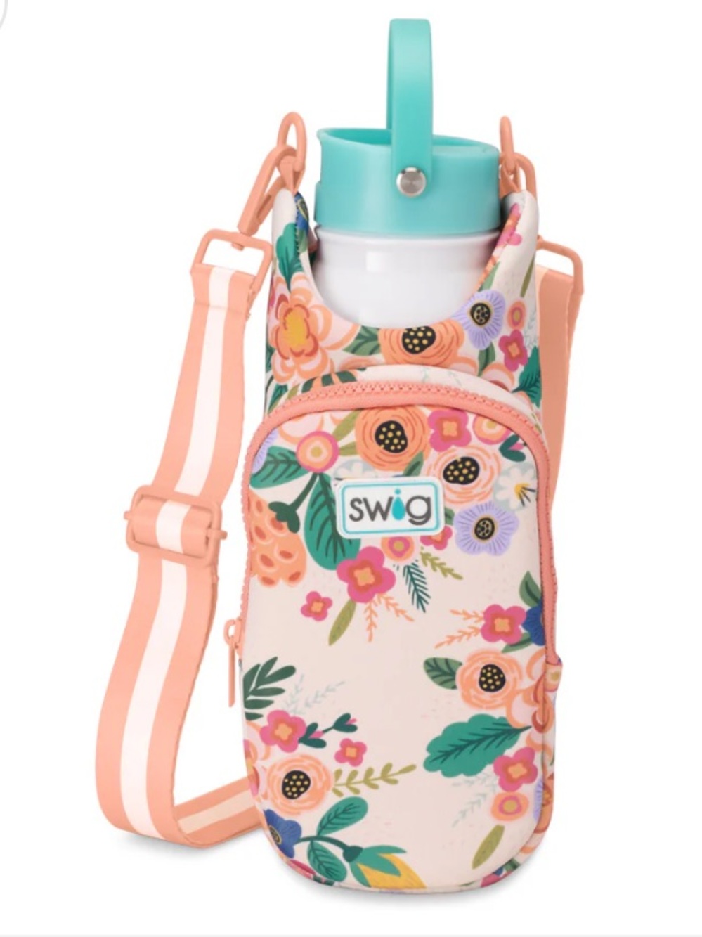 Swig Floral Water Bottle Carrier & Wallet with Adjustable Strap